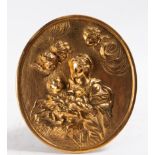 Gilded Embossed Bronze Oval Mercury representing Madonna with Child, Italian school of the 18th cent