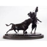 Picador with Bull in Patinated Bronze, 20th century