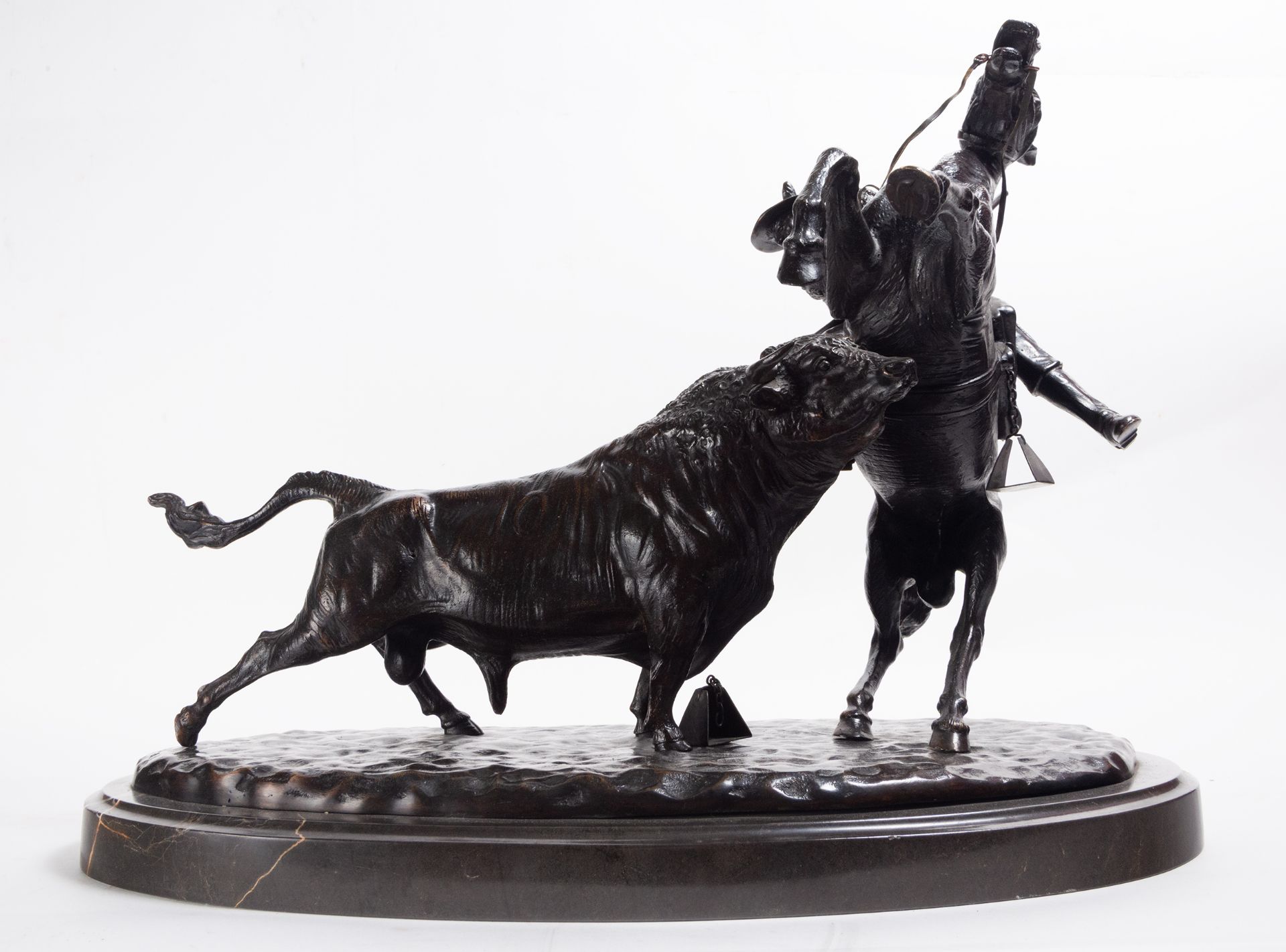 Picador with Bull in Patinated Bronze, 20th century