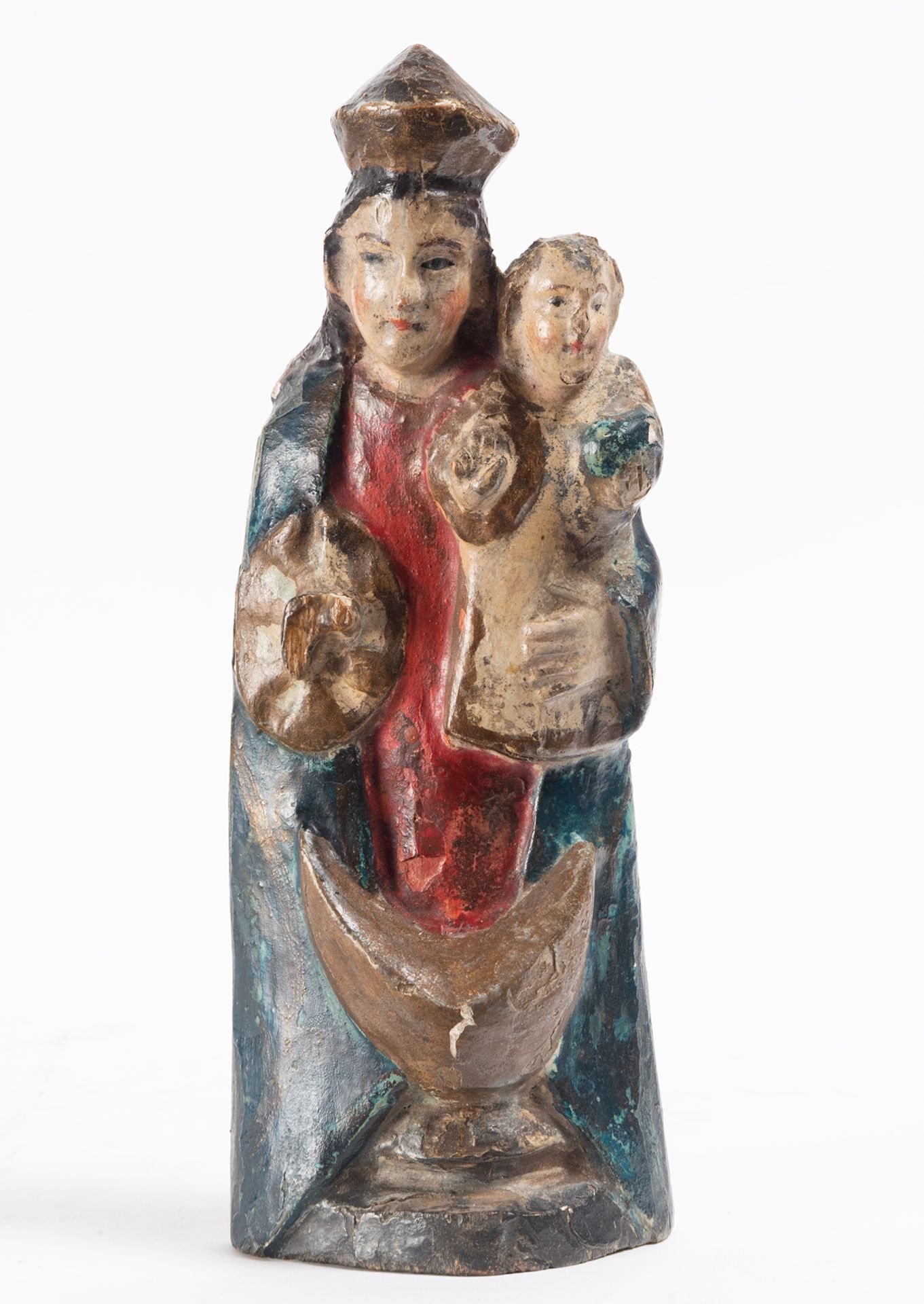 Virgin with Child in Polychrome Wood, Quito colonial school of the 18th century