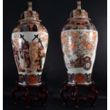 Important Pair of Japanese Imari Drums with Flowers and Characters, 19th century, Meiji Period