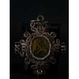 Precious Colonial Silver Filigree Reliquary with Christ on the Cross and Mater Dolorosa on both side