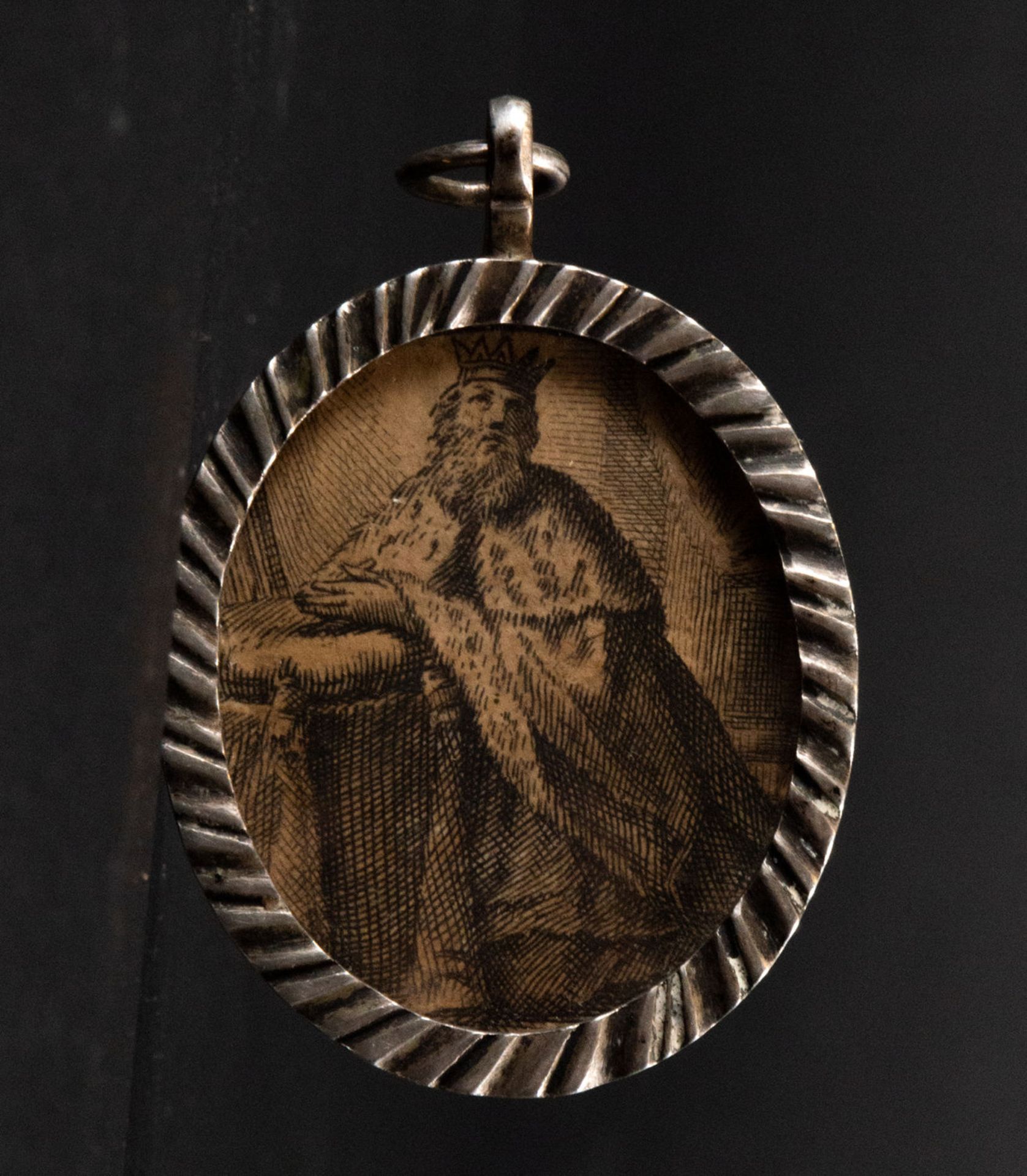 Silver oval pendant reliquary of Saint Louis, King of France, 17th century