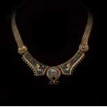 Exceptional Italian Necklace in gilt silver filigree and Micromosaic, 19th century