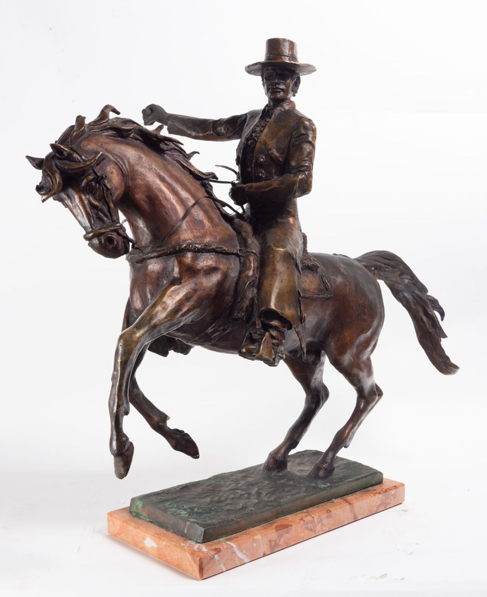 Portuguese "Rejoneador" in Bronze with Marble Base, signed Sanguino, 20th century - Image 4 of 5