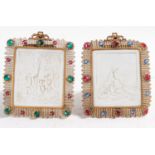 Pair of Biscuit Porcelain Plates with Gilded Filigree Frames, French school, 19th century