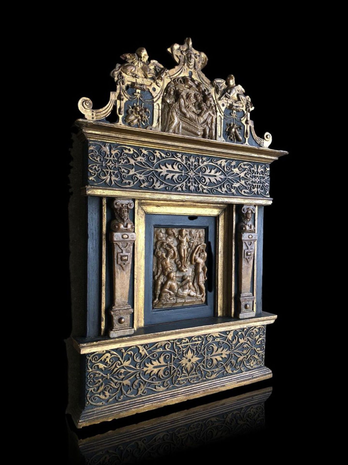 Important altar with two alabaster plaques from Mechelen, 16th century - Image 2 of 9