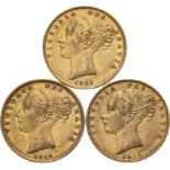 1852 1855 1866 Lot of 3 Gold Sovereigns Various conditions (AGW=0.7066 oz.)