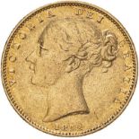 1852 Gold Sovereign About fine (AGW=0.2355 oz.)