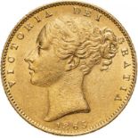 1865 Gold Sovereign About extremely fine (AGW=0.2355 oz.)