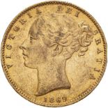 1869 Gold Sovereign About extremely fine (AGW=0.2355 oz.)