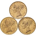 1862 1865 1858 Lot of 3 Gold Sovereigns Various conditions (AGW=0.7066 oz.)