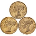 1843 1844 1845 Lot of 3 Gold Sovereigns Various conditions (AGW=0.7066 oz.)