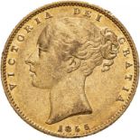 1855 Gold Sovereign WW incuse Very fine, edge knocks (AGW=0.2355 oz.)