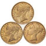 1848 1849 1850 Lot of 3 Gold Sovereigns Various conditions (AGW=0.7066 oz.)