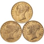1875 S 1877 S 1879 S Lot of 3 Gold Sovereigns Various conditions (AGW=0.7065 oz.)