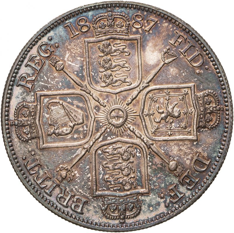 1887 Silver Double Florin Uncirculated and toned - Image 2 of 2