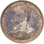 1887 Silver Shilling Shield Uncirculated and toned