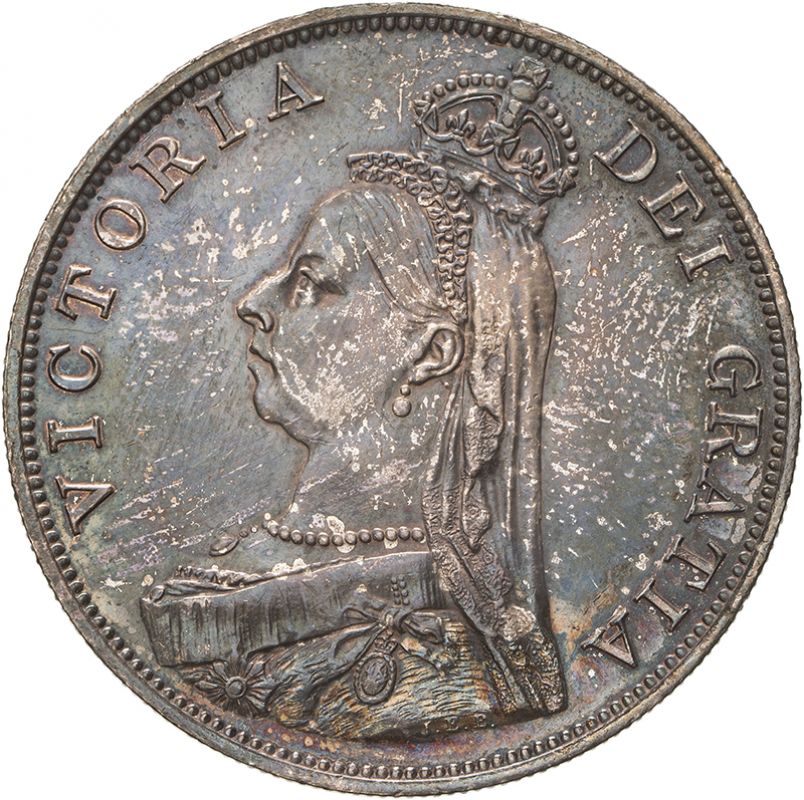 1887 Silver Double Florin Uncirculated and toned