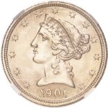 United States Half Eagle 1901 S Gold 5 Dollars NGC MS 64 #6319561-007 (AGW=0.2419 oz.)