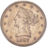 United States Eagle 1907 S Gold 10 Dollars PCGS AU58 #42764569 (AGW=0.4838 oz.)