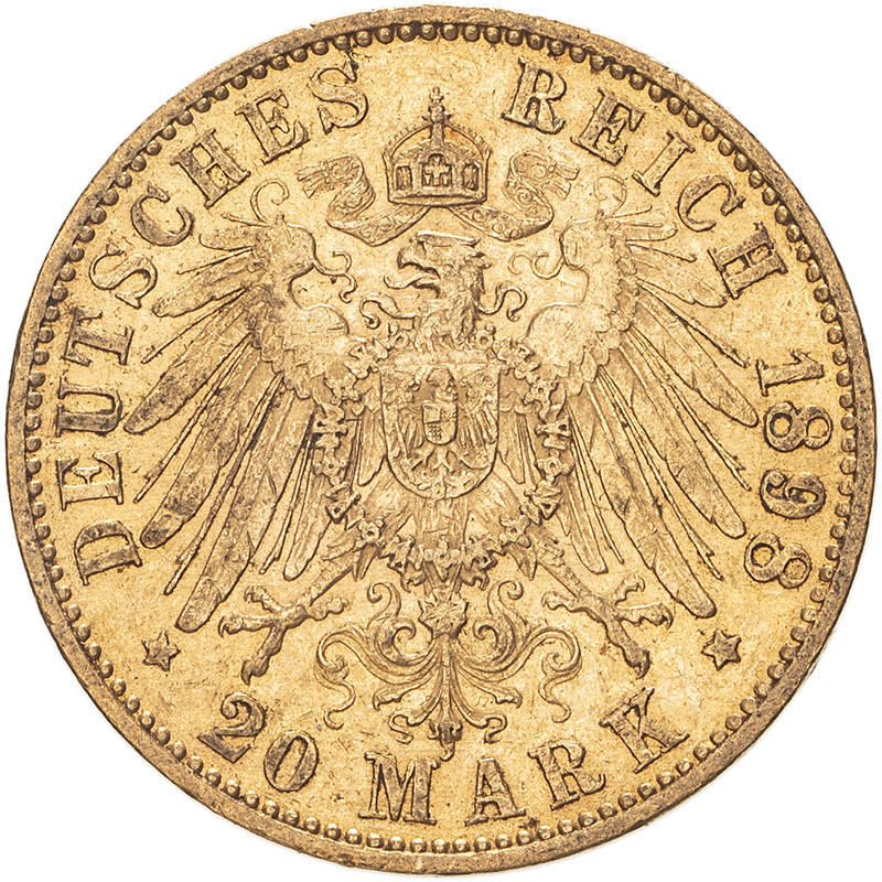 Germany: Prussia Wilhelm II 1898 A Gold 20 Mark About extremely fine (AGW=0.2305 oz.) - Image 2 of 2