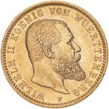 Germany: Württemberg Wilhelm II 1897 F Gold 20 Mark Extremely fine (AGW=0.2305 oz.)