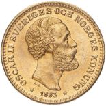Sweden Oscar II 1883 EB Gold 10 Kronor small LA with dots Extremely fine (AGW=0.1297 oz.)
