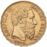 Belgium Leopold II 1875 Gold 20 Francs Extremely fine (AGW=0.1867 oz.)
