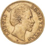 Germany: Bavaria 1875 D Gold 10 Mark Ludwig II Very fine (AGW=0.1152 oz.)
