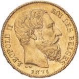 Belgium Leopold II 1874 Gold 20 Francs Extremely fine (AGW=0.1867 oz.)