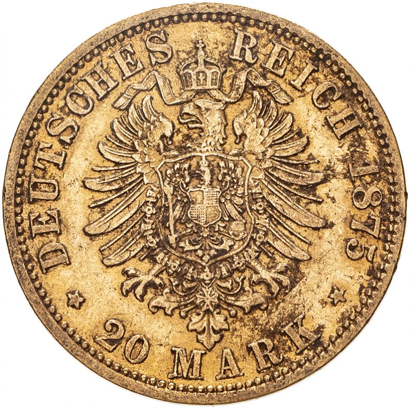 Germany: Prussia Wilhelm I 1875 A Gold 20 Mark Very fine (AGW=0.2305 oz.) - Image 2 of 2