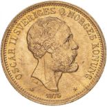 Sweden Oscar II 1875 ST Gold 20 Kronor Extremely fine (AGW=0.2593 oz.)