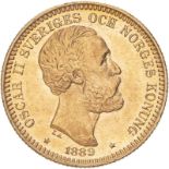 Sweden Oscar II 1889 EB Gold 20 Kronor Extremely fine (AGW=0.2593 oz.)