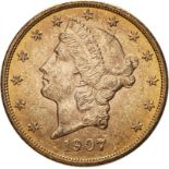 United States 1907 Gold 20 Dollars Liberty Head - Double Eagle About extremely fine (AGW=0.9856 oz.)