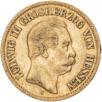 Germany: Hessen-Darmstadt 1876 H Gold 10 Mark Ludwig III Very fine, edge knock (AGW=0.1152 oz.)
