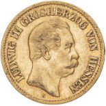 Germany: Hessen-Darmstadt 1876 H Gold 10 Mark Ludwig III Very fine, edge knock (AGW=0.1152 oz.)