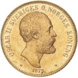 Sweden Oscar II 1873 ST Gold 20 Kronor About extremely fine, edge knock (AGW=0.2593 oz.)