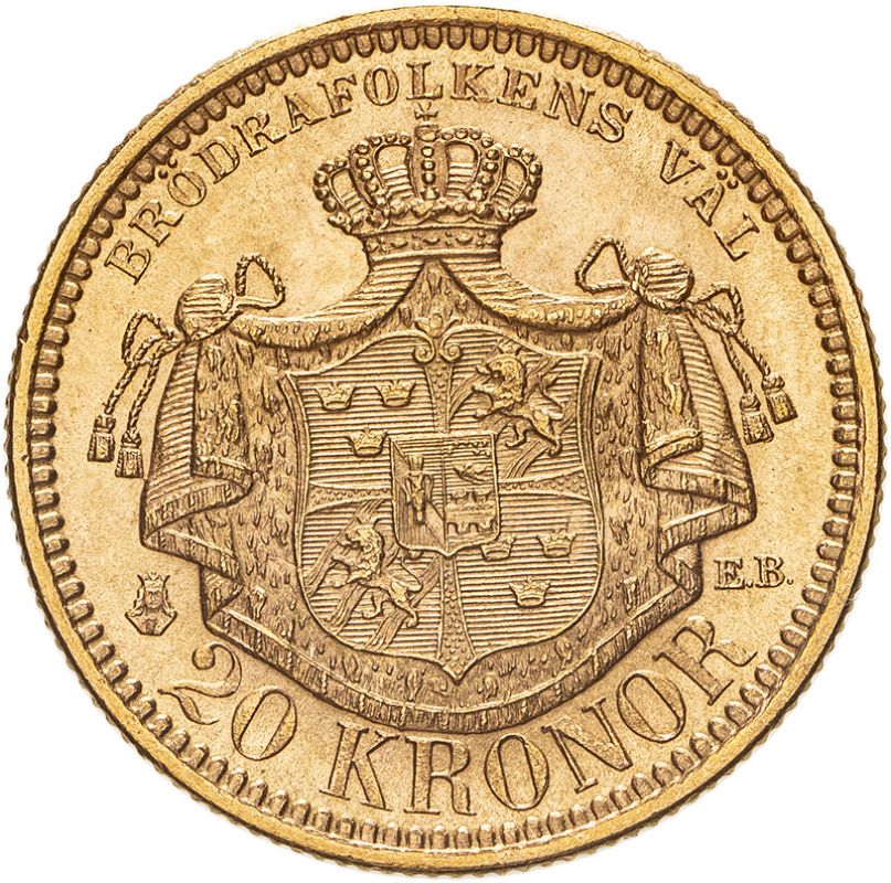 Sweden Oscar II 1898 EB Gold 20 Kronor Extremely fine (AGW=0.2593 oz.) - Image 2 of 2