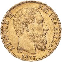 Belgium Leopold II 1877 Gold 20 Francs Extremely fine (AGW=0.1867 oz.)