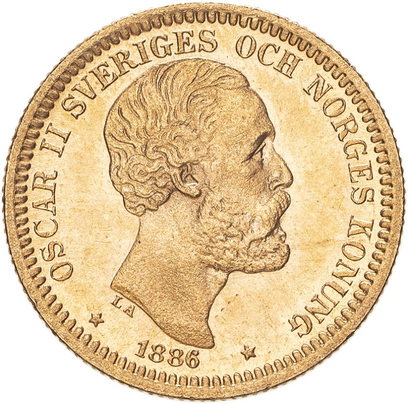 Sweden Oscar II 1886 EB Gold 20 Kronor Extremely fine (AGW=0.2593 oz.)