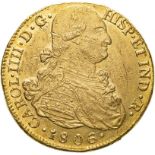 Colombia Charles IV 1806 P-JF Gold 8 Escudos About extremely fine (AGW=0.7616 oz.)