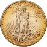 United States 1908 Gold 20 Dollars Saint-Gaudens; Double Eagle; No Motto Extremely fine (AGW=0.9676