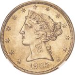 United States Half Eagle 1905 Gold 5 Dollars NGC MS 64 #5841111-005 (AGW=0.2419 oz.)