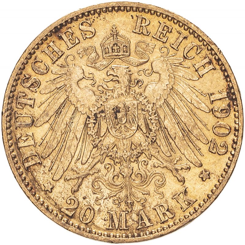 Germany: Prussia Wilhelm II 1902 A Gold 20 Mark Extremely fine (AGW=0.2305 oz.) - Image 2 of 2