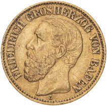 Germany: Baden 1876 G Gold 10 Mark Friedrich I Very fine (AGW=0.1152 oz.)