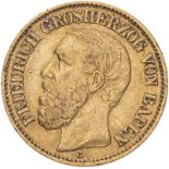 Germany: Baden 1876 G Gold 10 Mark Friedrich I Very fine (AGW=0.1152 oz.)