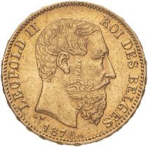 Belgium Leopold II 1876 Gold 20 Francs Extremely fine (AGW=0.1867 oz.)