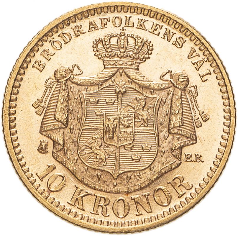 Sweden Oscar II 1894 EB Gold 10 Kronor Good extremely fine (AGW=0.1297 oz.) - Image 2 of 2