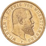 Germany: Württemberg Wilhelm II 1894 F Gold 20 Mark About extremely fine (AGW=0.2305 oz.)